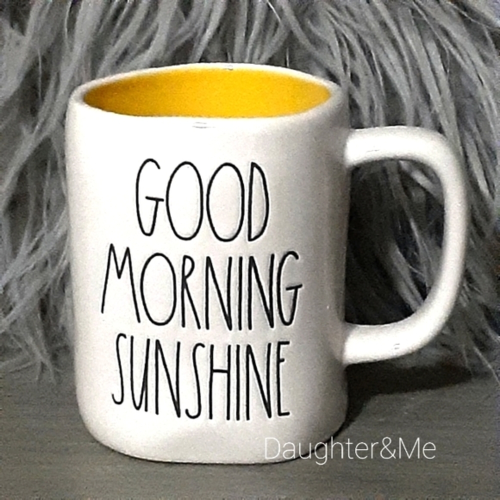 NEW! HTF! LL Rae Dunn GOOD MORNING SUNSHINE MUG Yellow interior